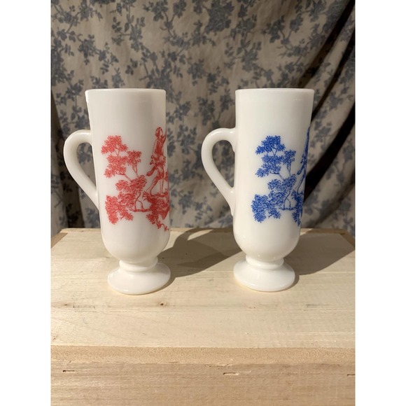 2 Avon Milk Glass Footed Toile Demitasse Cups Vintage - Picture 2 of 6